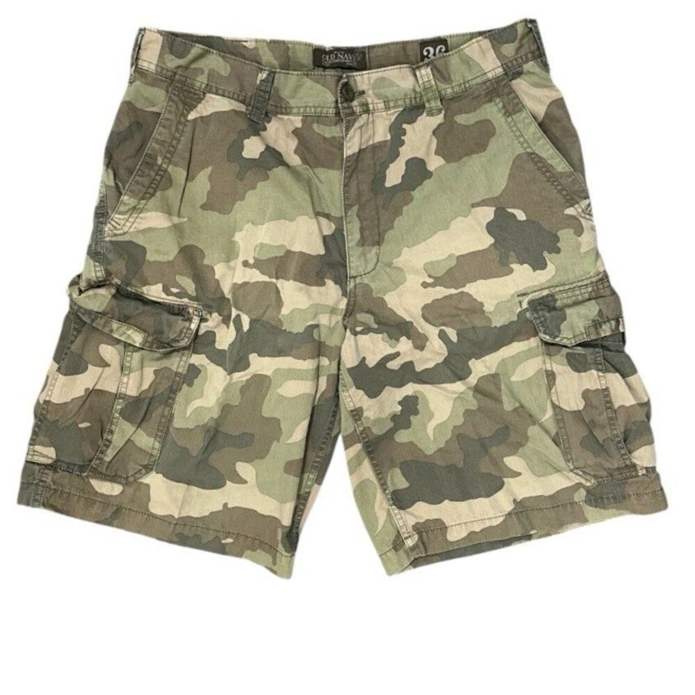 Vintage Y2K Old Navy Camo Cargo Shorts Baggy Mens 36 Camouflage Utility Woodland